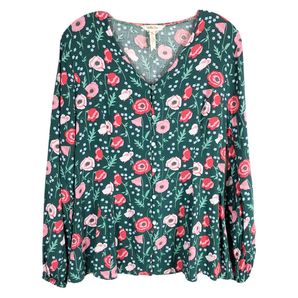 Matilda Jane Medium Top Yesteryear Blouse Green Pink V Neck Button Down 1429 - Picture 2 of 9